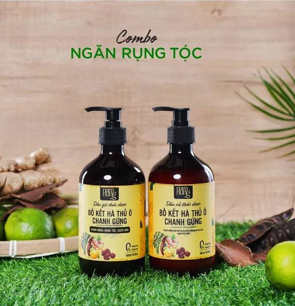 Combo dầu gội +dầu xả thảo dược BỒ KẾT HÀ THỦ Ô CHANH GỪNG